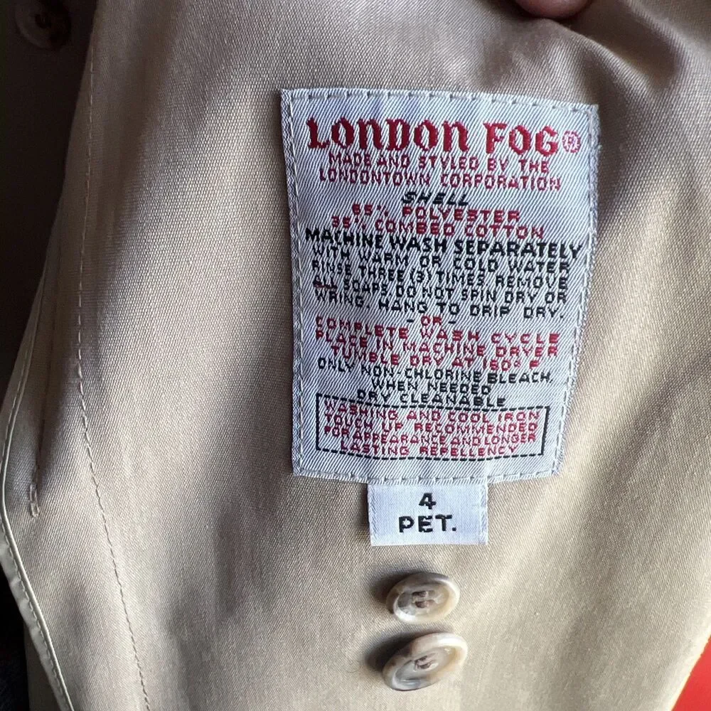 Vintage Women's Heavy London Fog Light Brown Trench Coat 4 Petite Overcoat - Picture 6 of 6